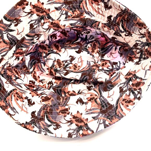 vintage reversible bucket hat Hawaiian palm floral print pink blue tan orange OS - Picture 4 of 5